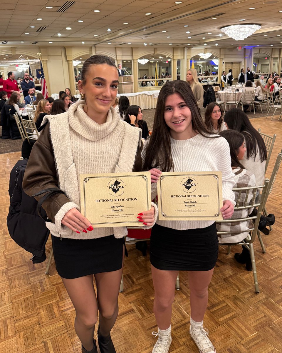 soccerMTHS's tweet photo. Congratulations to Sofia Gartner and Jayme Beninda being recognized by NJGSCA at the All-State Banquet.  Sofia was also selected Top 20 in the Central Jersey region @MTSD_Falcons_AD https://t.co/nyv6MXFnMU