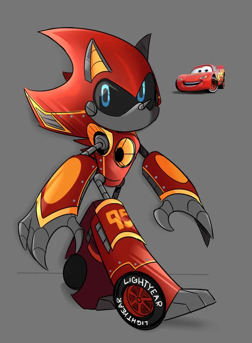 Uuuh.... Kachow? #SonicTheHedgehog #MetalSonic #fanart #Lightningmcqueen