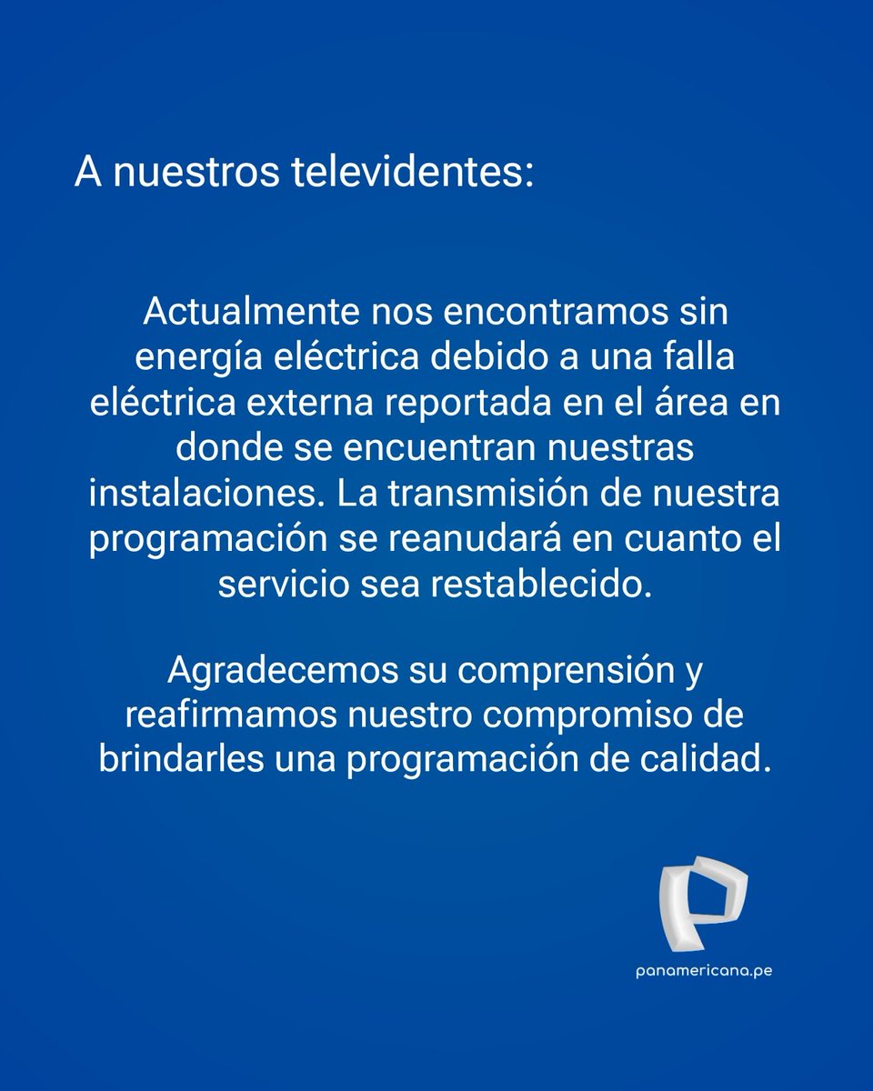 PanamericanaTV's tweet photo. Comunicado de Panamericana Televisión a nuestros televidentes.
#PanamericanaTelevision #Comunicado #Televidentes #Seguidores #Television https://t.co/LI8OWfxaLL