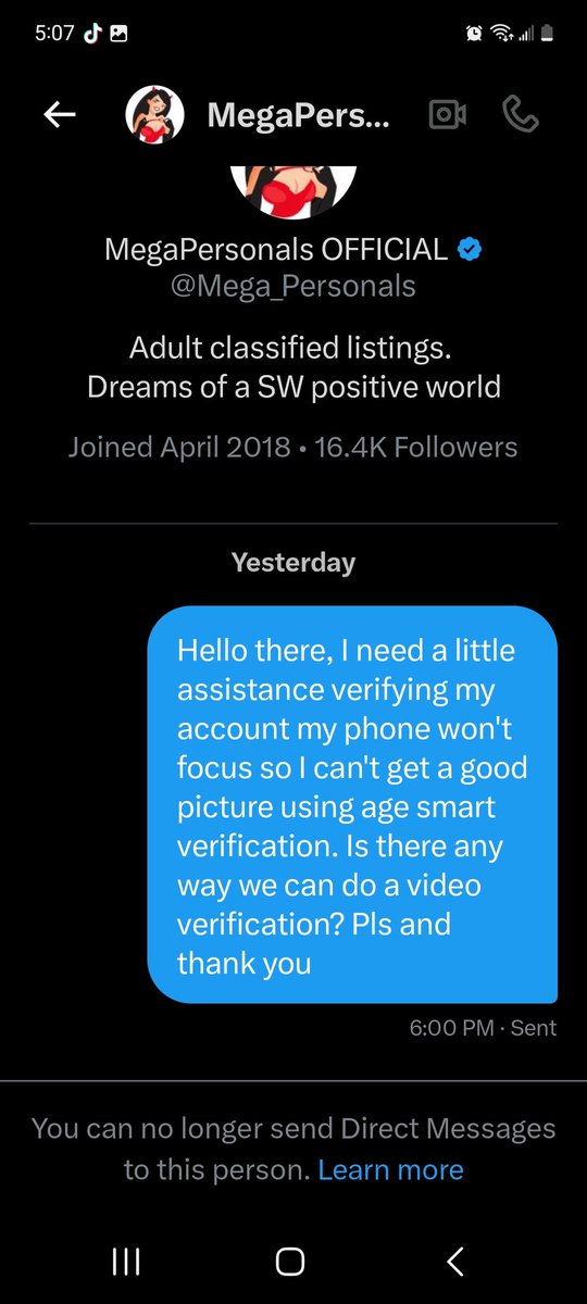 missmelanated's tweet photo. @Mega_Personals I just had to make a whole new account just to say this I'm literally just asking for help in DM like you guys suggest. IDK if it's bc I have no followers but I'm definitely a real person. This is so mean. No one even responds back to my emails. https://t.co/amNCmaAFZO