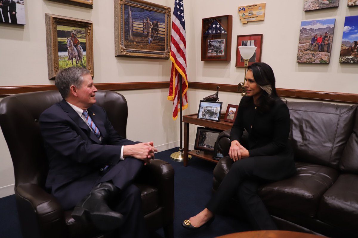 Steve Daines (@stevedaines) on Twitter photo Had a great conversation with <a href="/TulsiGabbard/">Tulsi Gabbard ๐บ</a> today. She has a firm grasp on the modernizations needed in <a href="/ODNIgov/">Office of the DNI</a> and I look forward to her confirmation. Had a great conversation with <a href="/TulsiGabbard/">Tulsi Gabbard ๐บ</a> today. She has a firm grasp on the modernizations needed in <a href="/ODNIgov/">Office of the DNI</a> and I look forward to her confirmation.