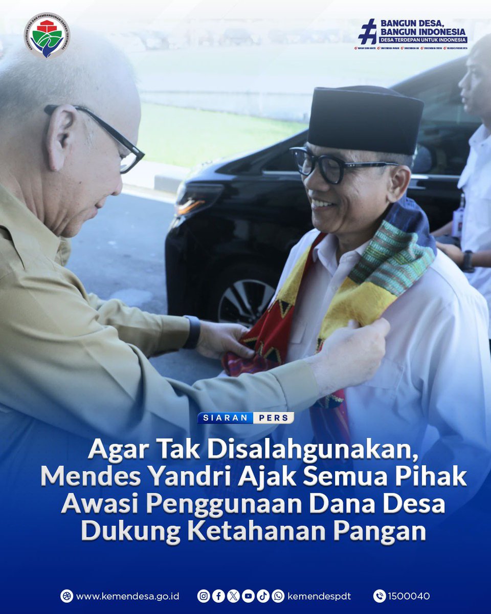 Mendes PDT Yandri Susanto ajak semua pihak awasi penggunaan dana desa, termasuk penggunannya untuk ketahanan pangan.