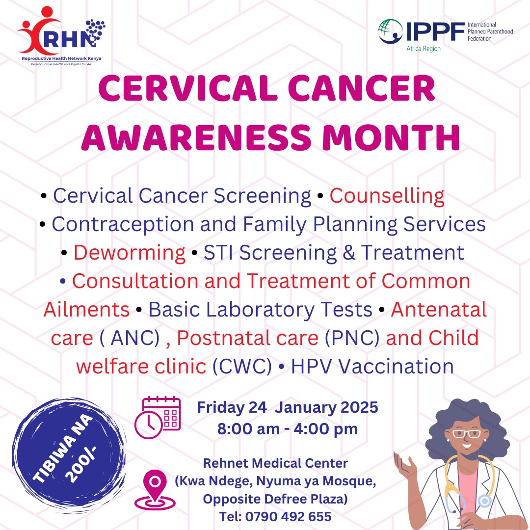 calvinceoj88614's tweet photo. Affordable Healthcare for Women. Mark #CervicalCancerAwarenessMonth with us on Friday, 24th, at Rehnet Medical Center (Kwa Ndege, near the mosque) Get cervical cancer screening & FP services for only Ksh 200
📱 Call 0790492655 to learn more
#WomenHealthFirst #EndCervicalCancerNow https://t.co/AhE1fKfB5W