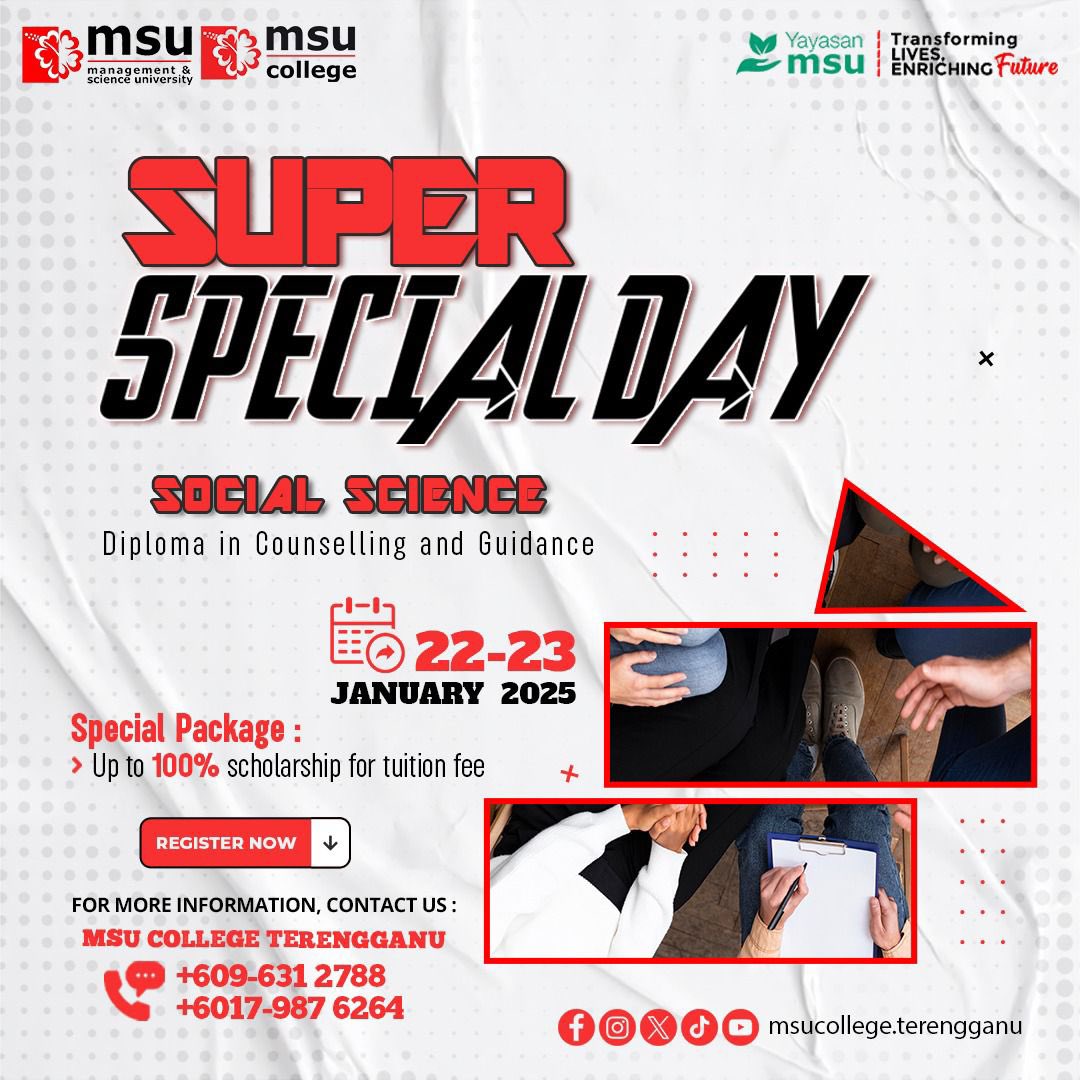 MSUcollege_trg's tweet image. Dream, plan, and achieve it with guidance! 

For enquiries, kindly contact 👇
📲 096312788
📲 bit.ly/3QEIjXn
📲 tinyurl.com/programdimsu

#msumalaysia
#msucollegeterengganu
#FebruaryIntake2025 #QualityEducation #TransformingLives
#Counselling 
#Guidance