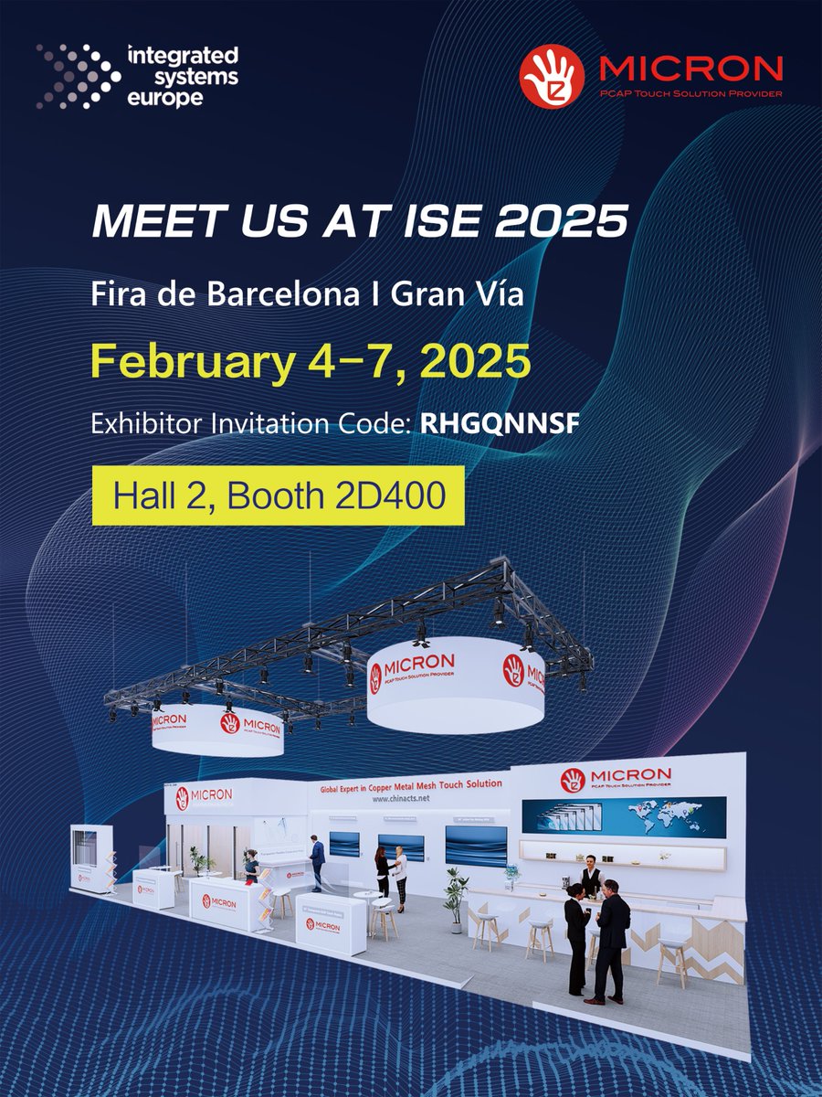 Micronofficial's tweet photo. Micron cordially invites you to attend the upcoming ISE (Integrated Systems Europe) exhibition in Barcelona, ​​Spain, February 4-7, 2025.

Please register to visit using our exhibitor invitation code RHGQNNSF.

Looking forward to seeing you!

#Micron #ISE #Barcelona #PCAP #EMI https://t.co/61NeuZa9dQ