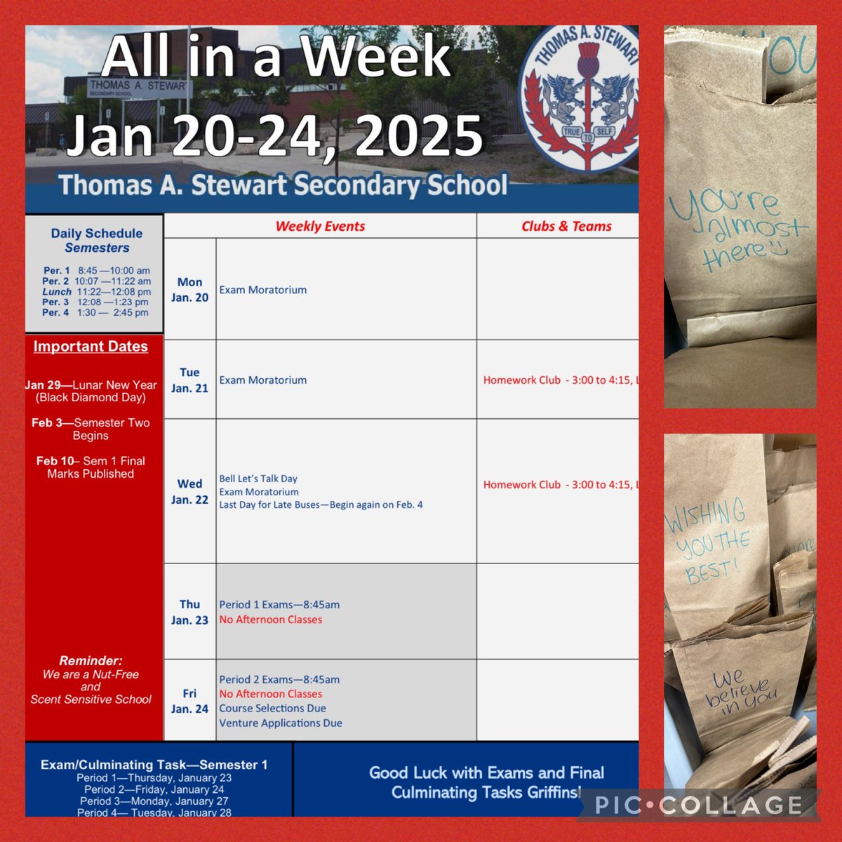 Good luck to all Griffins as they begin culminating assessments and exams this week. #homeworkclub #ExamPrepBags