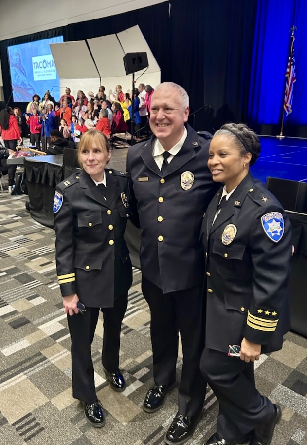 TacomaPD's tweet photo. We had an amazing time gathering with members of our community at the Dr. Martin Luther King Jr. "Building Bridges" event yesterday. Moving speeches by accomplished people and award presentations to worthy recipients showed how awesome people from Tacoma can be! https://t.co/y0O2X6DMX7