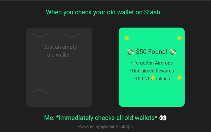 EmemDickso33872's tweet photo. 4/5Growth Potential:
With Solana's increasing adoption and the growing complexity of DeFi,Stash is positioned to become an essential tool for both newcomers and experienced users.

 Pro Tip:Check out this quick demo of how I found $50 worth of unclaimed assets in my old wallet. https://t.co/wFX3WQZOjK