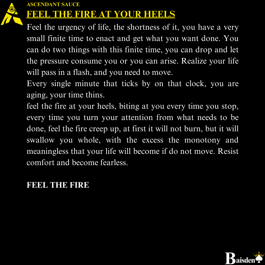 ASCENDANTLEGION's tweet photo. Feel the fire at your heels.

Resist comfort, and become relentless. https://t.co/kuZB0JAztF