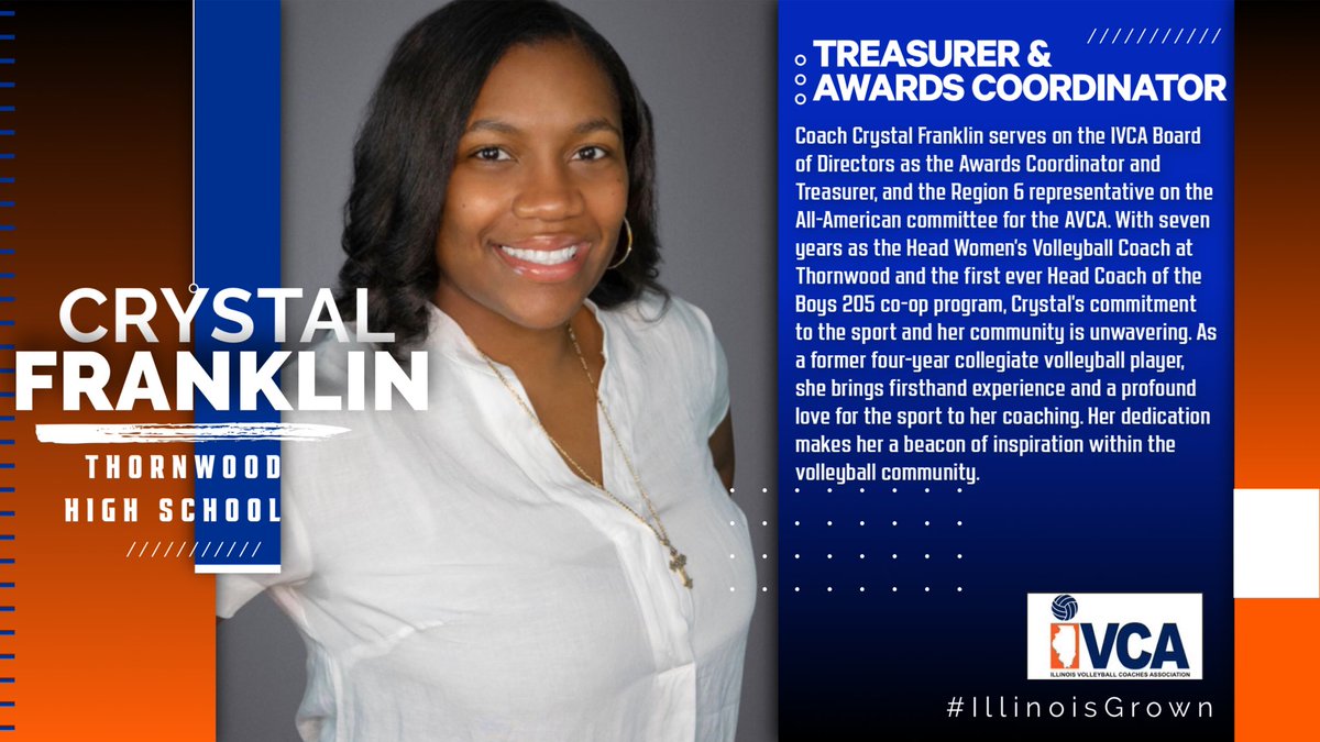 We are excited to announce our 2025 IVCA Executive Board and welcome our new &amp; returning leaders in their roles! Crystal Franklin-Treasurer/Awards Coordinator-Thornwood High School #IllinoisGrown 🟠🏐🔵