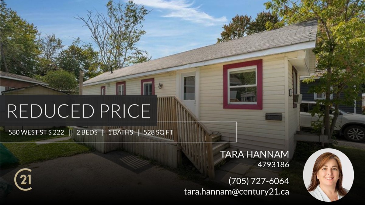 📍 Reduced Price 📍 This recently reduced home at 580 West St S 222 in Orillia won't last long, so, don't wait to set up a showing! Reach out here or at (705) 727-6064 for more information!

Tara Hannam
Sales Representative
Century... c21.ca/mls/40650142