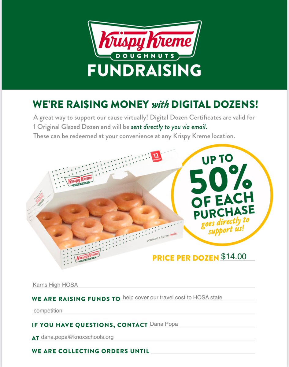 Karns HOSA is selling digital dozens. Let Mrs. Popa, Ms. Crowley, or a HOSA member know if you want to order. Thank you for your support!