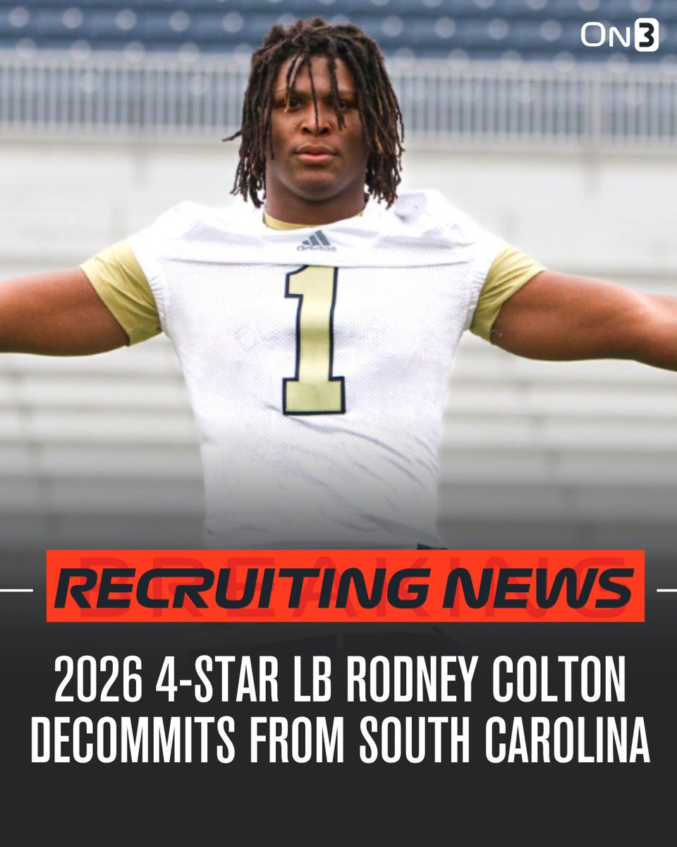 Rivals's tweet photo. 🚨NEWS🚨 2026 4-star LB Rodney Colton has decommitted from South Carolina, @Hayesfawcett3 reports.

Read: https://t.co/Bc0fUbEYsp https://t.co/jt9sNGhpt8