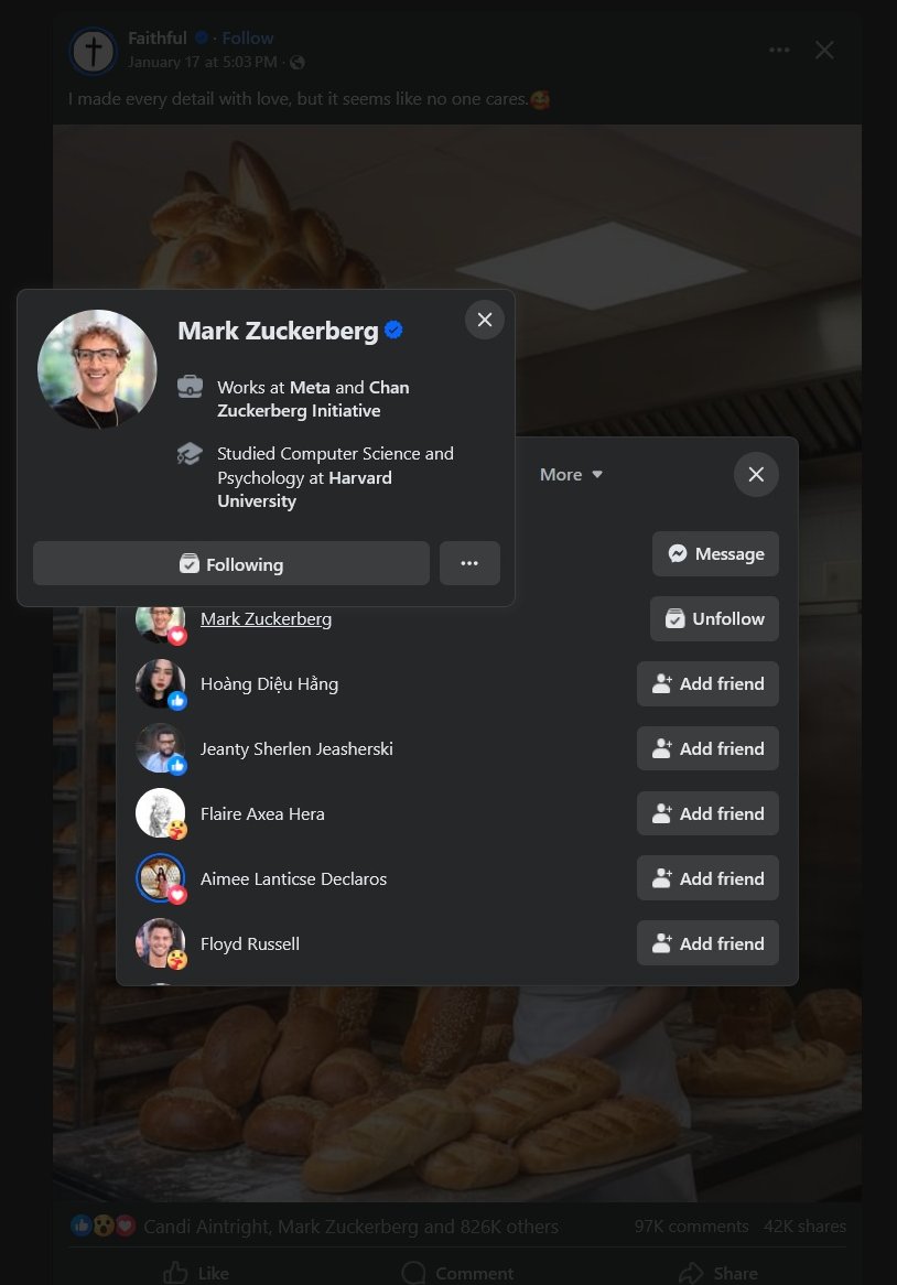 gazpachomachine's tweet image. just spotted the real Mark Zuckerberg heart reacting facebook AI slop