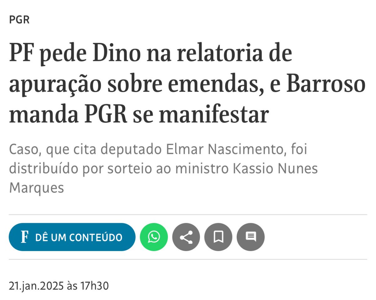 Kassio foi sorteado. PF quer que seja Dino.

Sensacional.