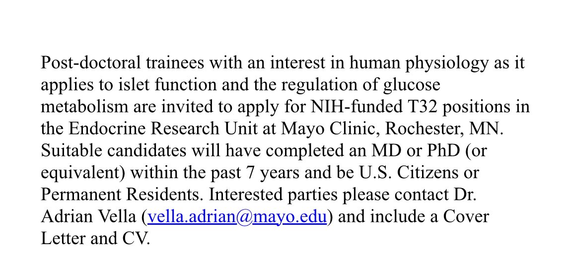 Aoife Egan (@egan_am) on Twitter photo Excellent opportunity to train in our research unit <a href="/MayoClinicEndo/">Mayo Clinic Endocrinology</a>
Feel free to DM with questions! Excellent opportunity to train in our research unit <a href="/MayoClinicEndo/">Mayo Clinic Endocrinology</a>
Feel free to DM with questions!