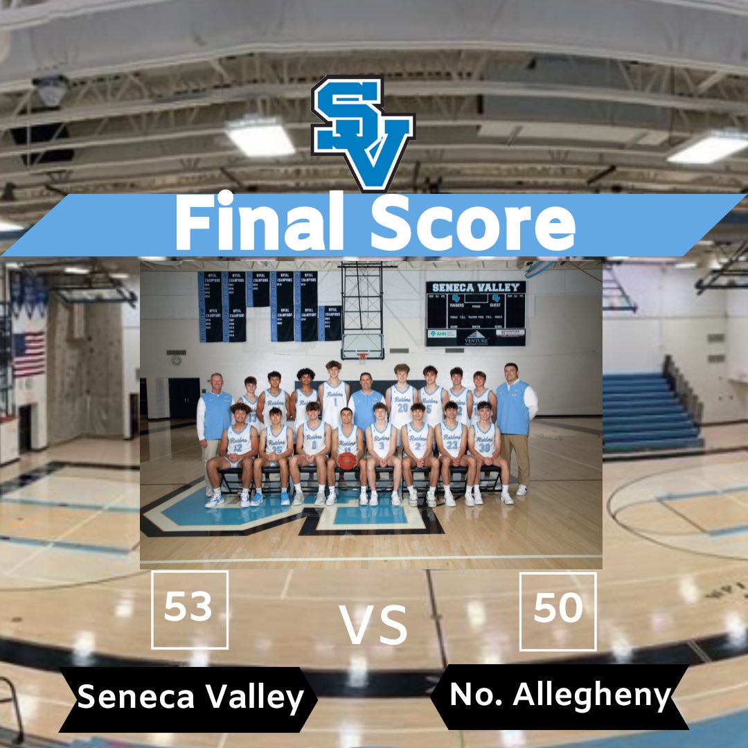 Make it 10 in a row for SV Boys Basketball as they defeat North Allegheny 53-50!

Leading scorers for the Raider were :

Nico Santapau - 15
Owen Congdon - 14
Ryan Priester - 11