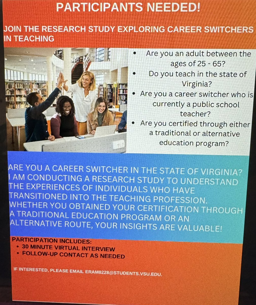 PCPSreads2's tweet photo. **Calling All Career Switcher Teachers!**
Are you a passionate educator who transitioned into teaching from another field? Your unique journey and insights are invaluable! Please contact me via email at eram8228@students.vsu.edu. https://t.co/OL4CXBMD72