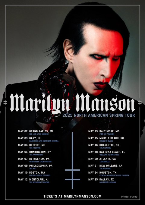 Marilyn Manson will be on tour in north america in May.  Presale starts today at 12pm ET with code:OAUGHCH1  Tickets available at marilynmanson.com 
#mansontwt 
#MarilynManson
#MansonFanatic
Follow The Page And Like The posts🖤