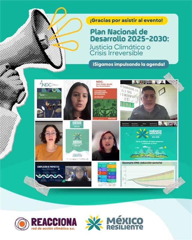¡Gracias por sumarte al webinar! 💻💚 Las juventudes de México seguimos alzando la voz y exigiendo mayor ambición climática. 🌍⏳ ¡El tiempo para actuar es ahora!
 
🌱 #TenemosUnPlan: Conoce el Plan Nacional de Descarbonización y Resiliencia Climática en mexicoresiliente.org