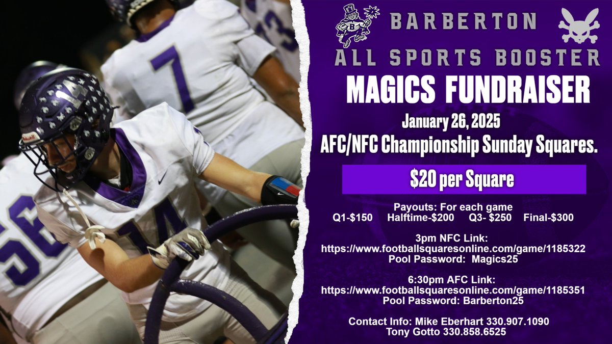 Barberton Football (@magicsfb) on Twitter photo Support your Football Magics! and win some CASH!! Feel free to reach out to the contact numbers below for more information! Support your Football Magics! and win some CASH!! Feel free to reach out to the contact numbers below for more information!