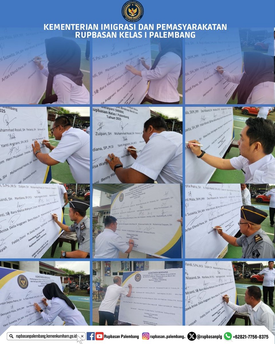 rupbasanplg's tweet photo. #RupbasanPalembang melaksanakan Penandatanganan Komitmen bersama &amp;  Pakta Integritas Pembangunan ZI di lingkungan Pemasyarakatan Tahun 2025

Follow  @rupbasanplg
@kemenimipas

#ZonaIntegritas #infoimipas #pemasyarakatan
#Kemenimipas #KemenimipasRI
#Seputar_Kemenimipas https://t.co/F07sb8NPnl