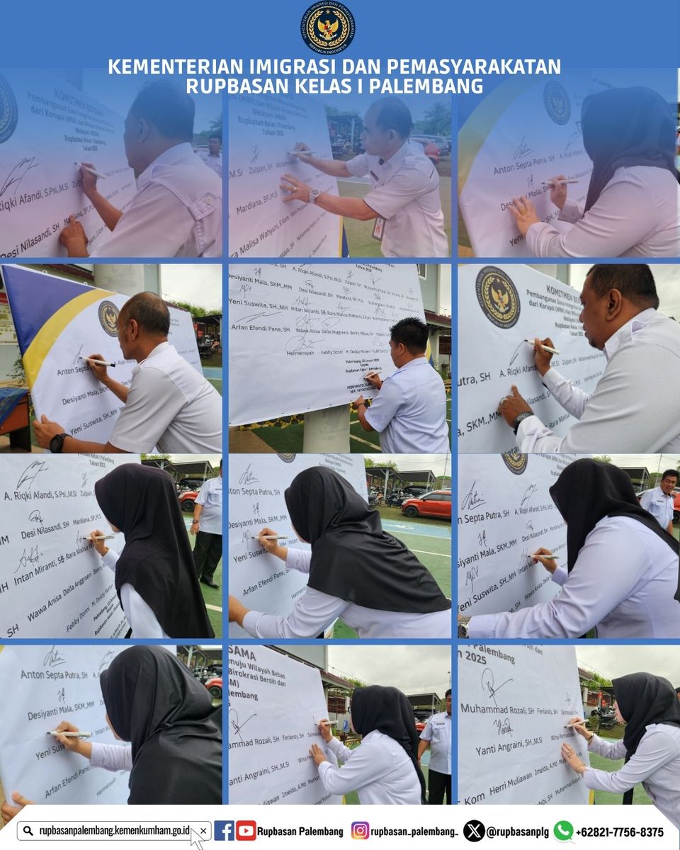 rupbasanplg's tweet photo. #RupbasanPalembang melaksanakan Penandatanganan Komitmen bersama &amp;  Pakta Integritas Pembangunan ZI di lingkungan Pemasyarakatan Tahun 2025

Follow  @rupbasanplg
@kemenimipas

#ZonaIntegritas #infoimipas #pemasyarakatan
#Kemenimipas #KemenimipasRI
#Seputar_Kemenimipas https://t.co/F07sb8NPnl