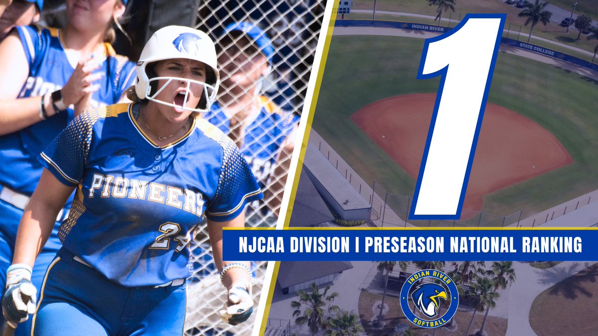 IRSCAthletics's tweet photo. The wait is over! The #NJCAASoftball DI rankings are here, and Indian River starts the season just like they finished—ranked #1 as the defending national champions in the preseason poll!

#RollRiver #TheRiverWay https://t.co/IwJBHgoF7X