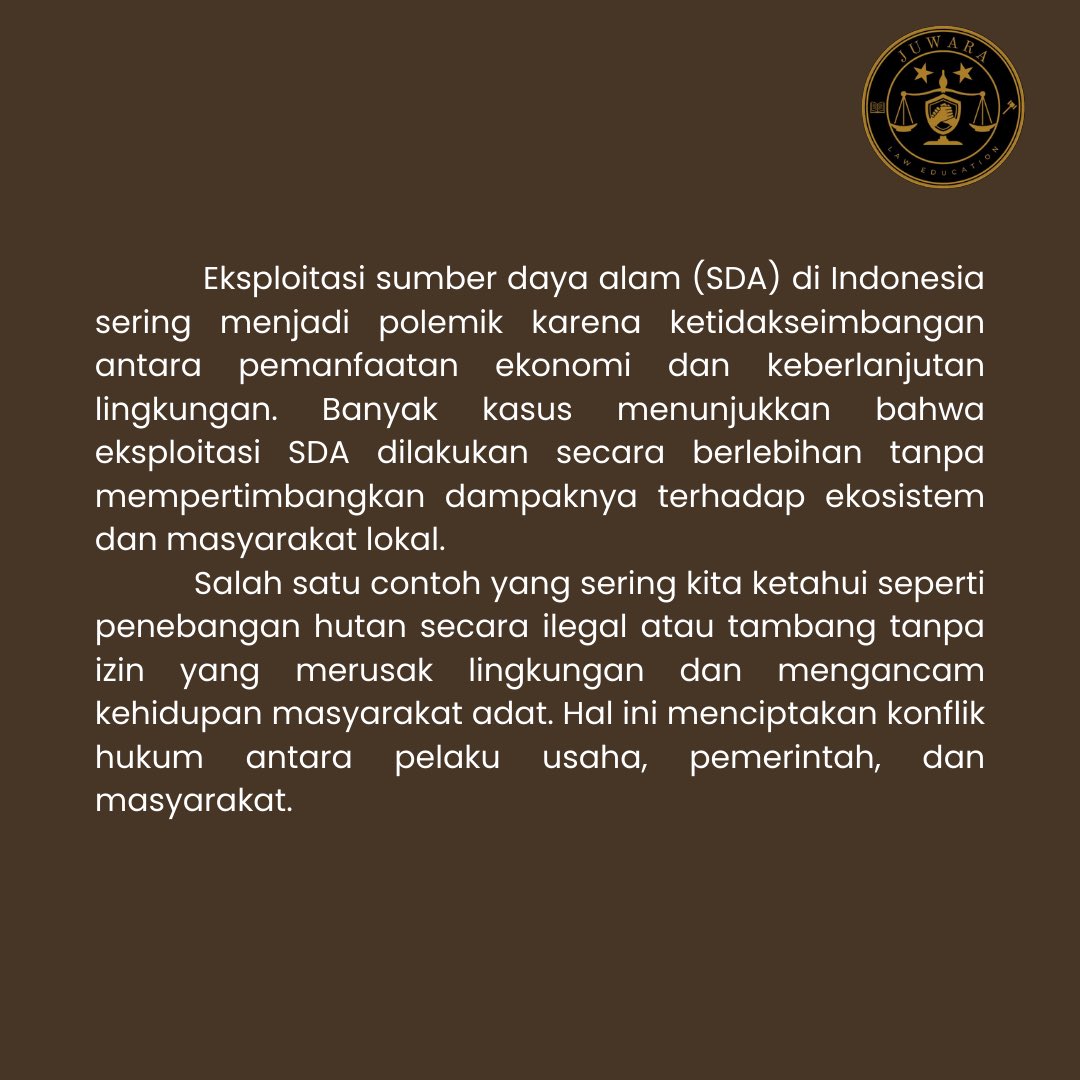juwaralaw's tweet photo. #hukumpidana #hukumperdata #polemikhukum #eksploitasi #sumberdayaalam https://t.co/bACP5kw9sr