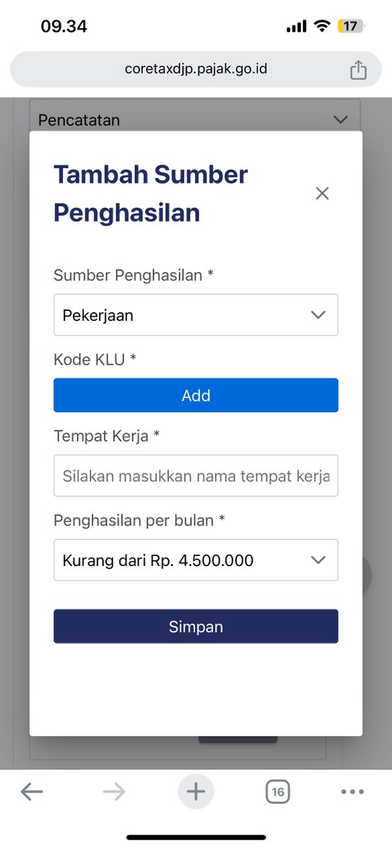 sbthannyie's tweet photo. @kring_pajak halo min, ini kalo buat npwp untuk pemberkasan cpns kode KLU dan tempat kerjanya diisi apa ya? https://t.co/SZSCsHiopj