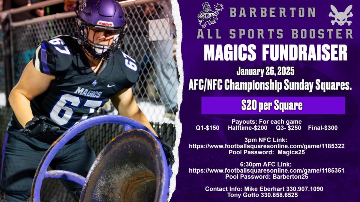 Barberton Football (@magicsfb) on Twitter photo Support your Football Magics! and win some CASH!! Feel free to reach out to the contact numbers below for more information! Support your Football Magics! and win some CASH!! Feel free to reach out to the contact numbers below for more information!