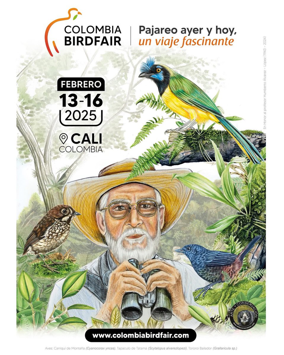 Carlos Mario Wagner (@carlosmapalina) on Twitter photo Este es el afiche oficial de <a href="/ColombiaBF/">Colombia Birdfair</a> , la Feria Internacional de Aves de Colombia, un homenaje al Profesor Humberto Álvarez-López el decano de la ornitología colombiana.
<a href="/OrnitologiaCol/">Asociación Colombiana de Ornitología | ACO 🦜</a> <a href="/ONeotropical/">Ornitología Neotropical</a> <a href="/CvcAmbiental/">CVC</a> <a href="/SoyMASambiental/">Marco Antonio Suárez Gutiérrez</a> <a href="/MabelLaraNews/">Mábel Lara</a> <a href="/alejoeder/">Alejandro Eder</a> <a href="/ranamarilla/">Ana Maria Castaño</a> Este es el afiche oficial de <a href="/ColombiaBF/">Colombia Birdfair</a> , la Feria Internacional de Aves de Colombia, un homenaje al Profesor Humberto Álvarez-López el decano de la ornitología colombiana.
<a href="/OrnitologiaCol/">Asociación Colombiana de Ornitología | ACO 🦜</a> <a href="/ONeotropical/">Ornitología Neotropical</a> <a href="/CvcAmbiental/">CVC</a> <a href="/SoyMASambiental/">Marco Antonio Suárez Gutiérrez</a> <a href="/MabelLaraNews/">Mábel Lara</a> <a href="/alejoeder/">Alejandro Eder</a> <a href="/ranamarilla/">Ana Maria Castaño</a>