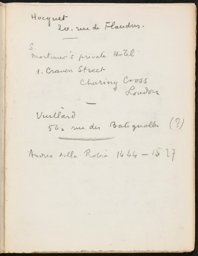 edmond_cross's tweet photo. Notes of Addresses and Artists' Names; verso: blank page https://t.co/jWnhWE9CDb