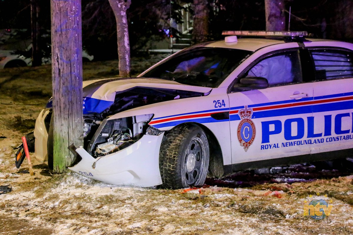 Noble41's tweet image. A police officer was taken to hospital following a single-vehicle crash in the west end of St. John's on Tuesday evening.  The officer was reportedly responding to a call when they struck a patch of black ice. #nltraffic @NTVNewsNL 

More information: ntv.ca/officer-taken-…
