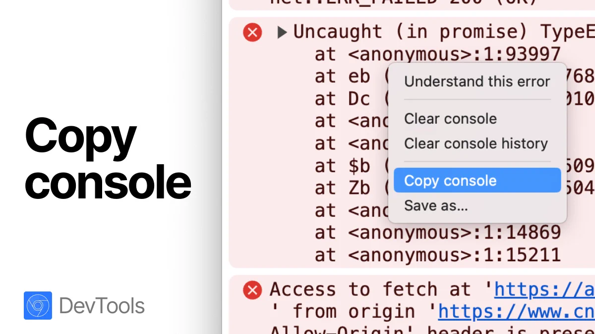 Copy console in Chrome DevTools