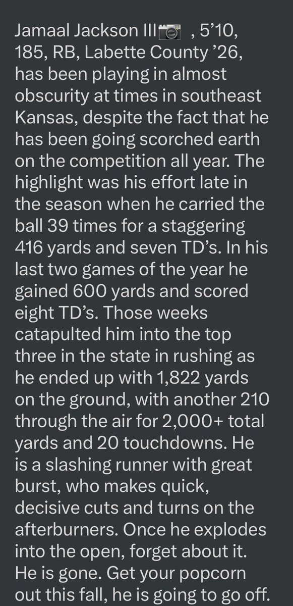 JamaalRB24's tweet photo. Thank you @PrepRedzoneKS  @cargile_wade  for the write up!🔥 https://t.co/Sj1riAh2aO
