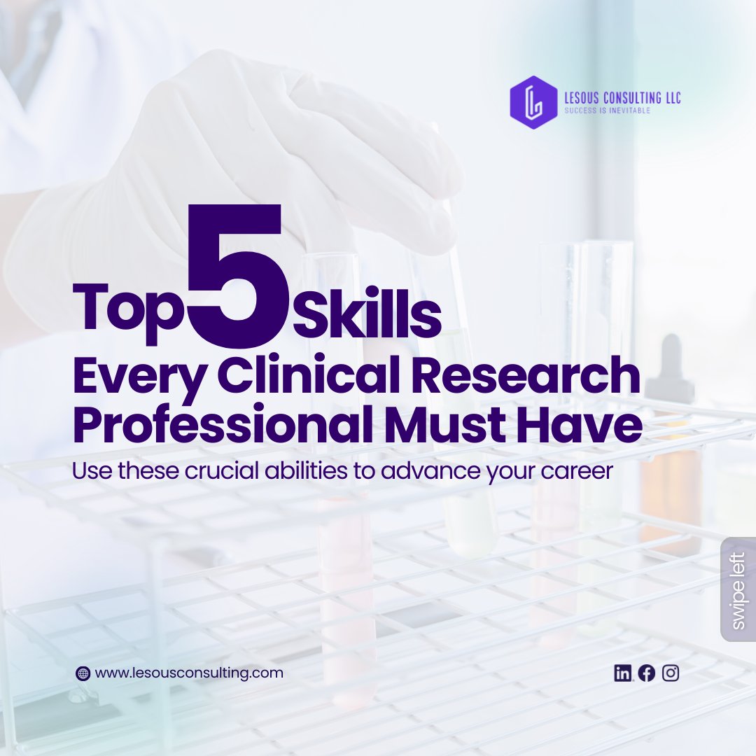 LesousCon's tweet photo. 💡 Want to excel in clinical research? Master these five crucial skills to stand out in your career:
1️⃣ Communication
2️⃣ Analytical Thinking
3️⃣ Attention to Detail
4️⃣ Time Management
5️⃣ Problem-Solving
Which of these are you working on? Let us know below! 👇 https://t.co/wMVTlaBe9h