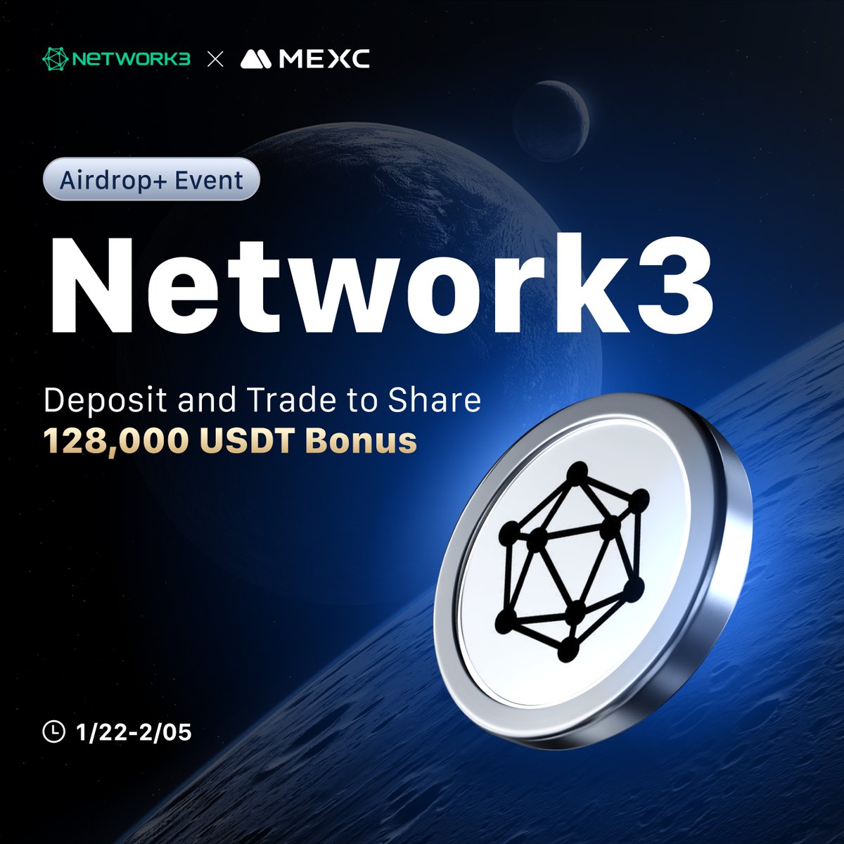 Alpha_MEXC's tweet photo. 🔥 The @network3_ai / #N3 Token Airdrop Event is in full swing!

👉 Deposit and Trade to Share Deposit and Trade to Share 128,000 USDT Bonus!

🎁 Spread the word now to win a share of 1,000 USDT, ends on 23:59 Jan 28, 2025 (UTC)：
https://t.co/BSuXSNQGsD

👉 Join Now:https://t.co/4HTFtLUdDH