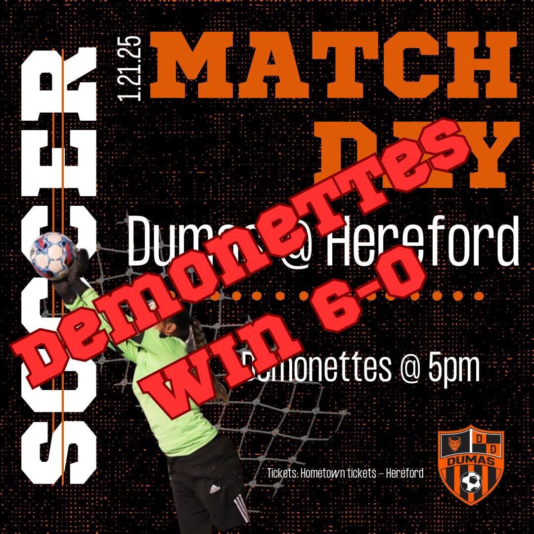 Big win to open district play on the road. Goals by Angelica Jimenez x 4, Jessica Murga and Alyssa Allen

<a href="/DumasDemonStats/">Dumas Demon Stats</a> <a href="/DISD_Athletics/">Dumas ISD Athletics</a> <a href="/806YCSoccer/">Yellow City Soccer</a> <a href="/PressPassSports/">Press Pass Sports</a> <a href="/LethalSoccer/">Coach Duque</a> <a href="/50_50Pod/">The 50/50 Podcast ⚽️🎙</a>