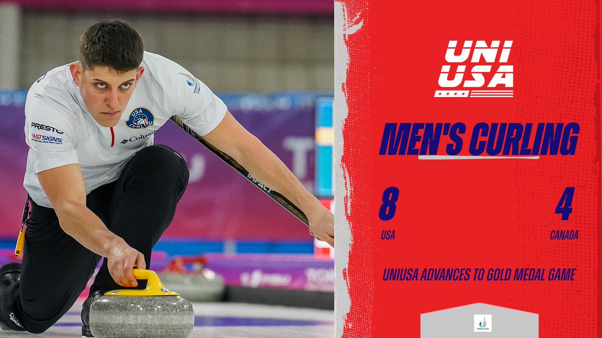 Congratulations to the UniUSA men's curling team!

USA defeated Canada, 8-4, to advance to the Gold Medal game, where they will face Norway on Thursday, January 23!