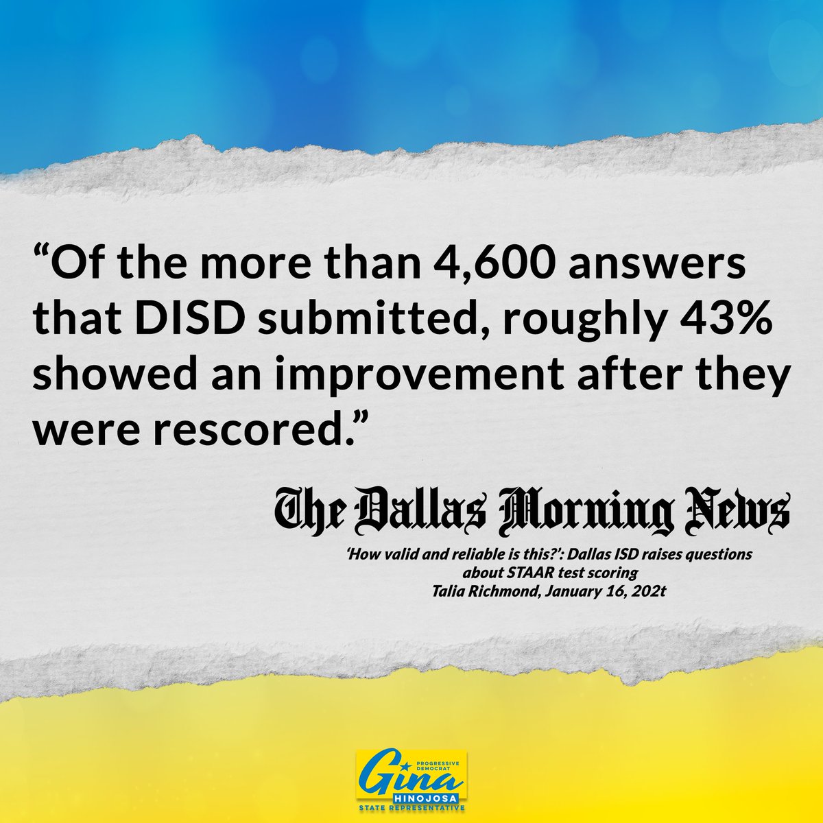 GinaHinojosaTX's tweet photo. The STAAR test is a farce.

#txlege
#txed https://t.co/hZI4DJq7DU