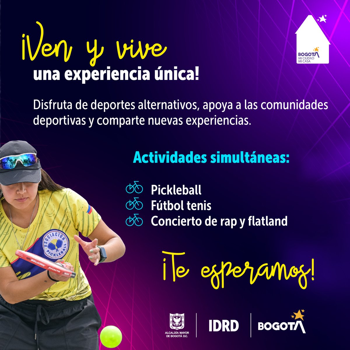 IDRD's tweet photo. ¡Vive la emoción de la Ciclovía Alternativa! 🚴‍♀️✨
Sumérgete en el mundo de los #eSports y los Deportes Alternativos, y prepárate para una experiencia inolvidable.

🎮🤸‍♂️ ¡No te lo querrás perder!
#DistritoA https://t.co/Dvm53Y7gAv