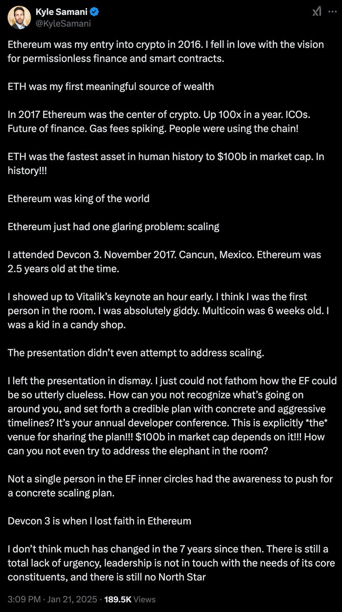 Ignore the FUD from Solana maxis and keep building. They are taking advantage of the recent negative sentiment on CT and trying to shill their bags. Don't engage or it boosts them in the algorithm.

Ethereum is the best L1 and there is no second best.