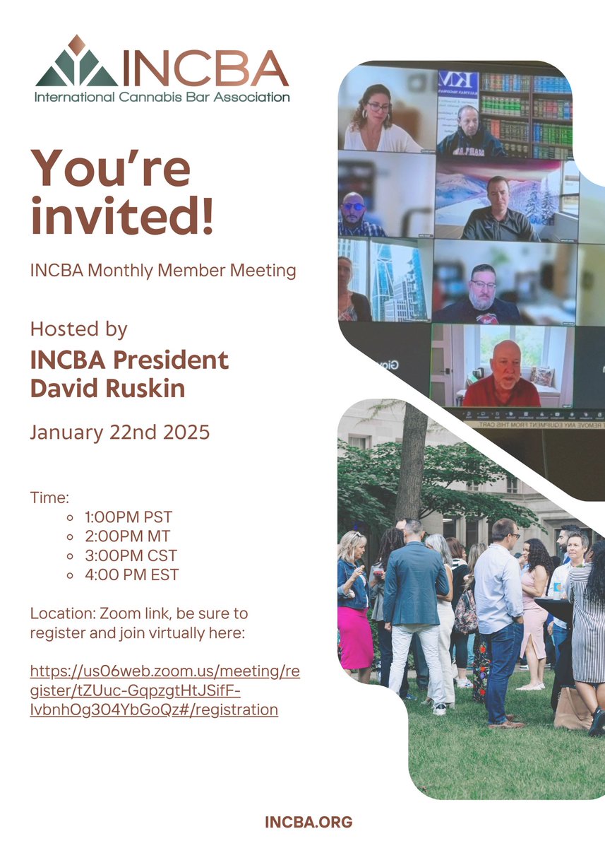 📢 INCBA Member Meeting – Tomorrow! 📢

🗓 Date: January 22, 2025
⏰ Time:
1:00 PM PST
2:00 PM MT
3:00 PM CST
4:00 PM EST

📍 Location: Virtual via Zoom
🔗 Register here: us06web.zoom.us/meeting/regist…