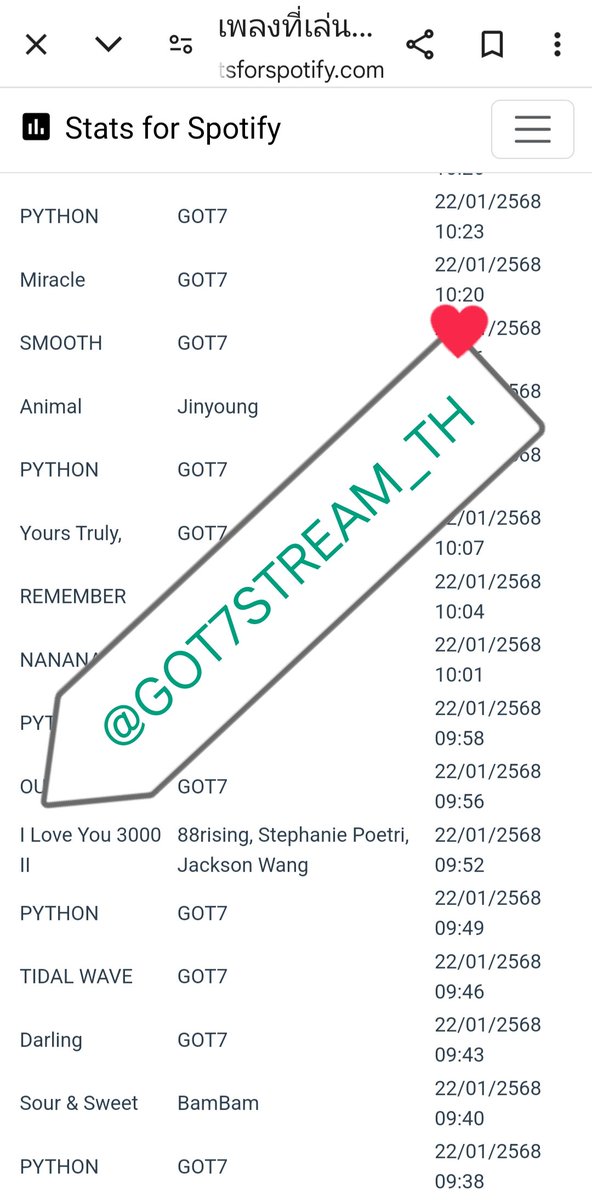 GOT7Stream_th's tweet photo. 📢📈 กิจกรรมสตรีมเพลงบน Spotify 
🗓️22-25 ม.ค.2025
🎁ผู้ร่วมกิจกรรมลุ้นรับ อัลบั้ม WINTER HEPTAGON 3รางวัลคนละ 1 อัลบั้ม
เงื่อนไข
➖ ผู้ที่สตรีมเพลง #GOT7 มากที่สุด(ท๊อปสตรีม) จำนวน 3 ID ขึ้นไป 
➖ วางภาพการสตรีม(stats spotify)+แชร์เพลง และวางโพสต์ #PYTHON #GOT7_WINTER_HEPTAGON https://t.co/LFieRpDjoB