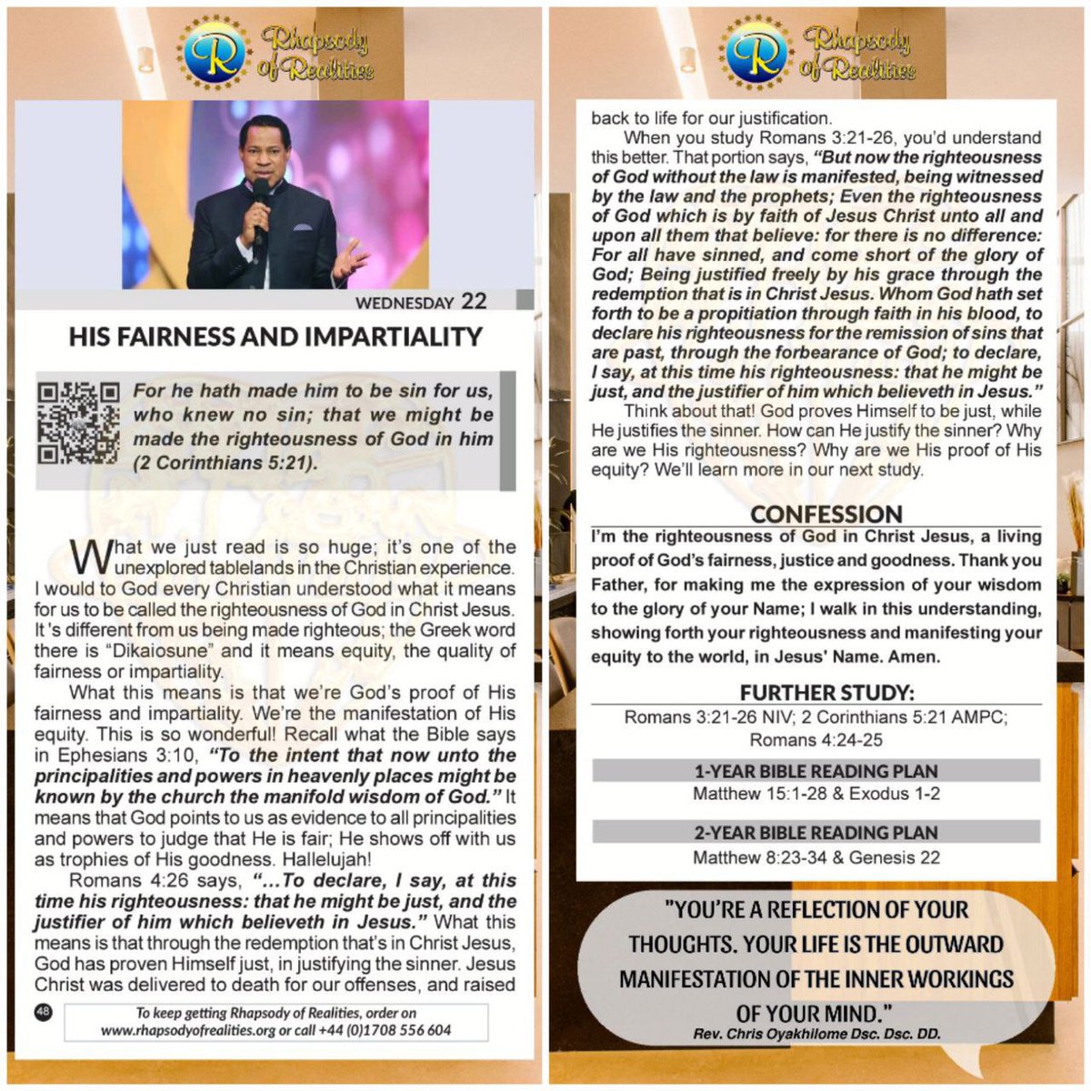 SaintSeyiB's tweet photo. We are God's proof of His fairness and impartiality. We're the manifestation of His equity. God points to us as evidence to all principalities and powers to judge that He is fair; He shows off with us as trophies of His goodness. Hallelujah!

CONFESSION
_I'm the righteousness of God in Christ Jesus, a living proof of God's fairness, justice and goodness. Thank you Father, for making me the expression of your wisdom to the glory of your Name; I walk in this understanding, showing forth your righteousness and manifesting your equity to the world, in Jesus' Name. Amen.

#RhapsodyJan22