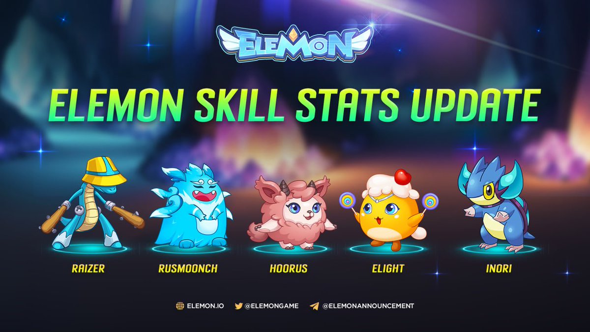 📣  ELEMON GAME UPDATE ANN 📣

🔔 Estimated time: From 7 AM UTC JAN 22 till TBA when completion

🔥 Update content: Change Elemon skill position &amp; adjust skill parameters

Full details: t.me/ElemonAnnounce…
