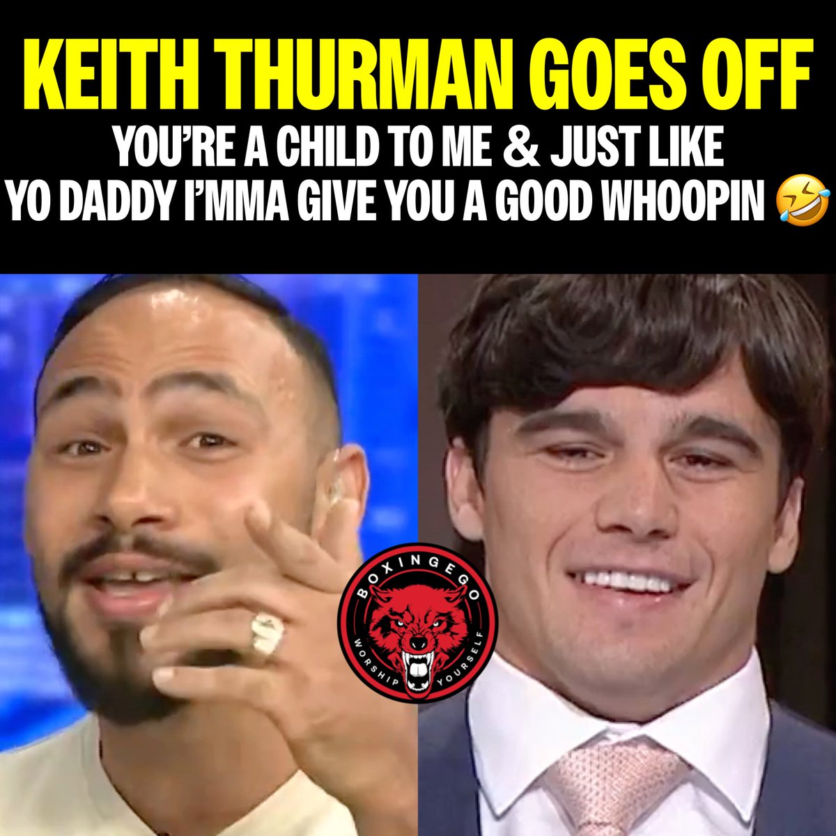 Boxingego's tweet image. Nah Keith Thurman still got it! He said you’re a child to me an amateur 🤣🤣🤣🤣 My boy Keif talkin greasy to his opponent 🗣️🇦🇺🦘

@Boxingego 
#ThurmanJarvis #KeithThurman