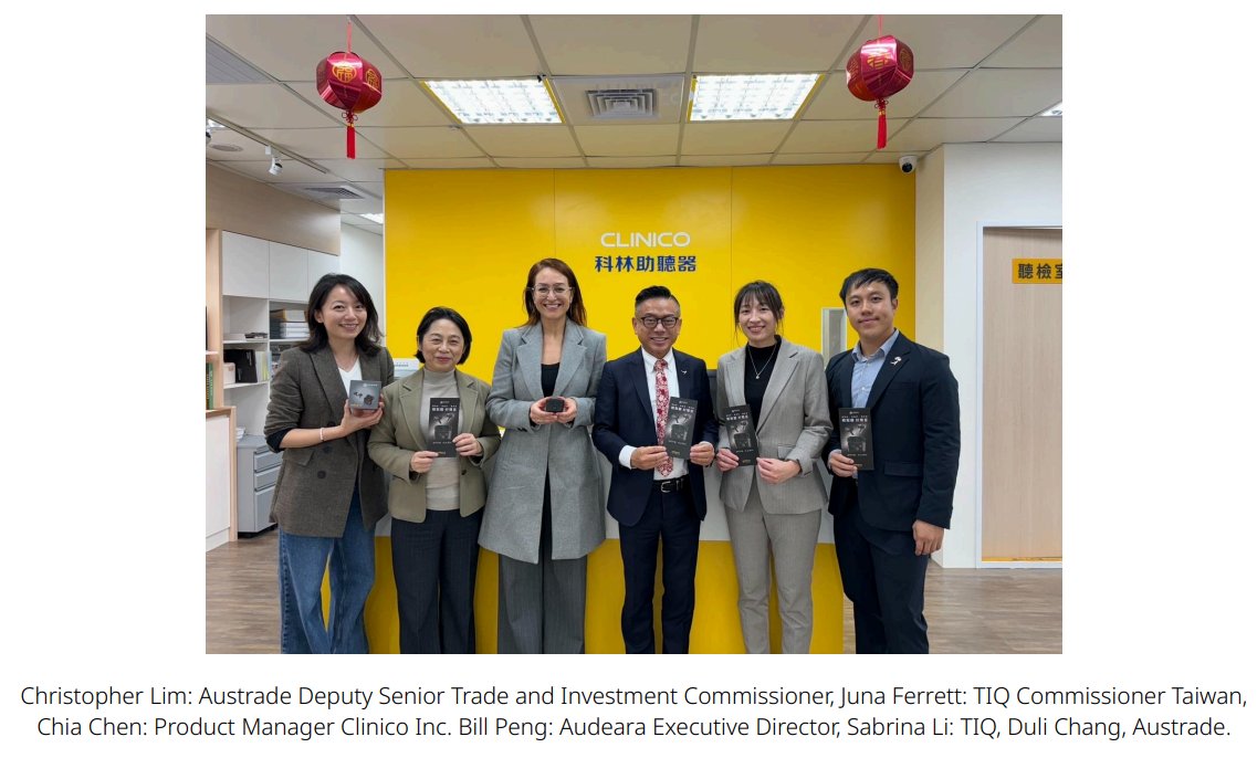 Audeara's tweet photo. Audeara’s Clinico Sound launch in Taiwan is powered by a partnership with Clinico Inc., Taiwan's largest hearing aid retailer with 140+ branches across Taiwan and China. Read our recent announcement: https://t.co/hUxKXHytBV $AUA $AUA.ax #ASX #ASXtech https://t.co/fBuTuxxpPF