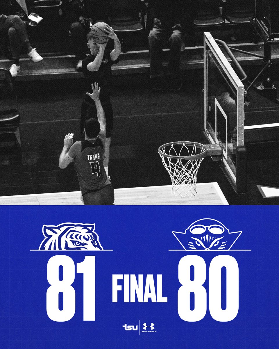 TSUTigersMBB's tweet photo. Knute hits the go-ahead three to secure tonight’s OT Victory‼️

#RoarCity x #D2W https://t.co/FYjYqRRgJi